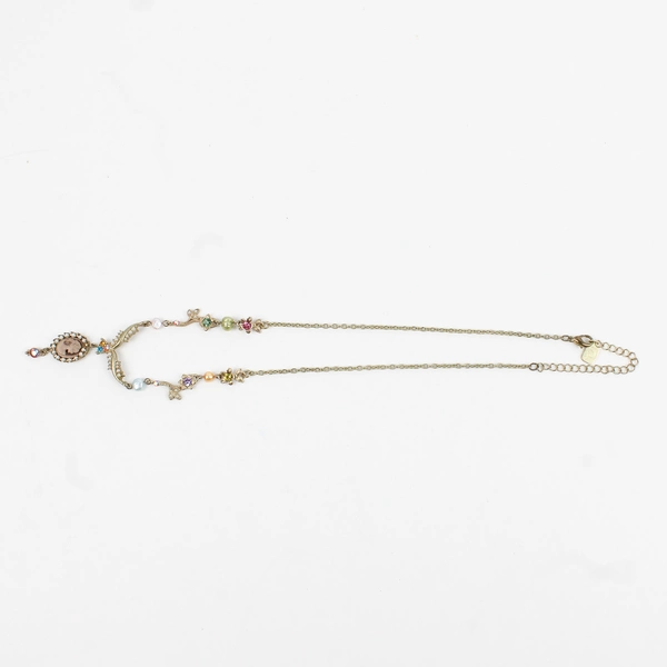 You & I Beaded Cameo Pendant Necklace Faux Pearls Costume Jewelry 20.5"