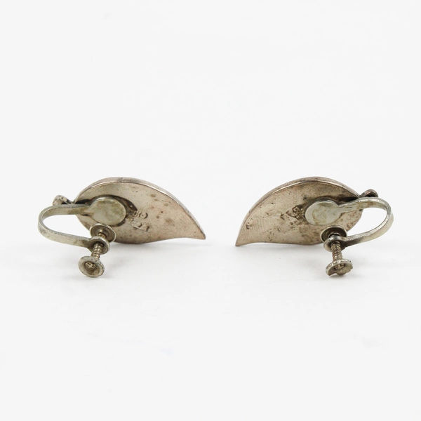 Vintage Sterling Silver Abalone Leaf Screw-Back Earrings
