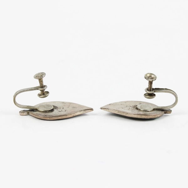 Vintage Sterling Silver Abalone Leaf Screw-Back Earrings