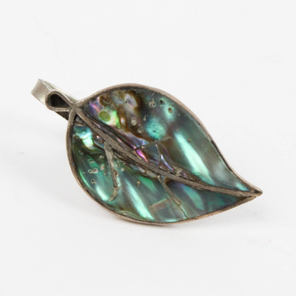 Vintage Sterling Silver Abalone Leaf Screw-Back Earrings