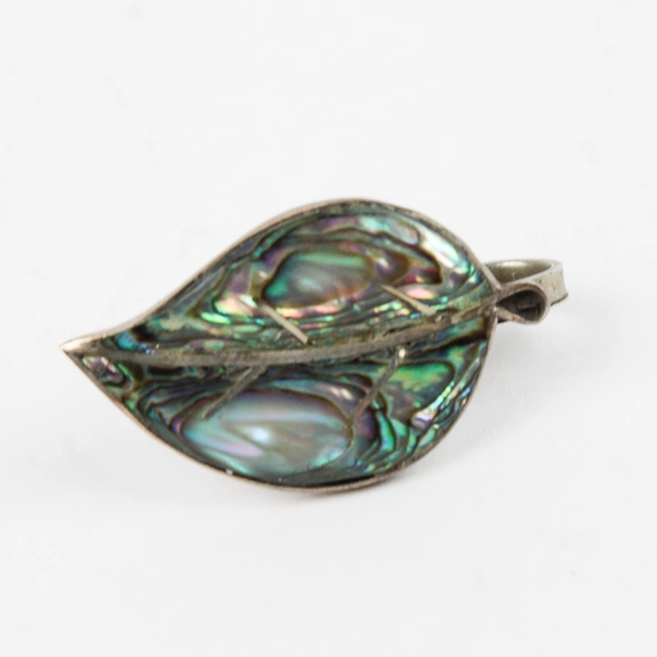 Vintage Sterling Silver Abalone Leaf Screw-Back Earrings