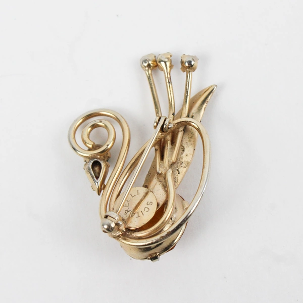 Vintage Scitarelli By Phyllis Gold Tone Swan Rhinestone Brooch
