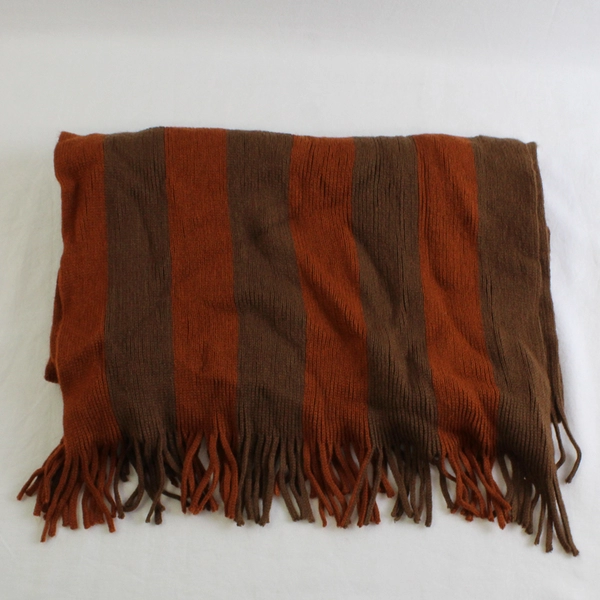 Knitted Acrylic Fringe Scarf Brown and Orange Striped 13" by 80"