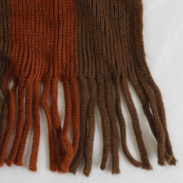 Knitted Acrylic Fringe Scarf Brown and Orange Striped 13" by 80"