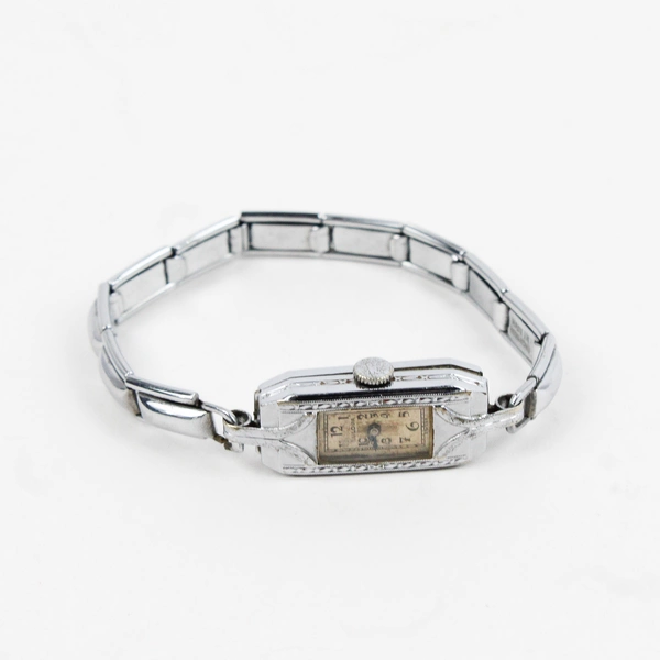 Vintage 1933 Bulova Ladies Art Deco Silver-Tone Wristwatch Parts or Repair