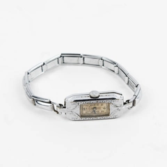 Vintage 1933 Bulova Ladies Art Deco Silver-Tone Wristwatch Parts or Repair