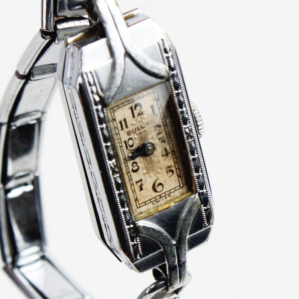 Vintage 1933 Bulova Ladies Art Deco Silver-Tone Wristwatch Parts or Repair