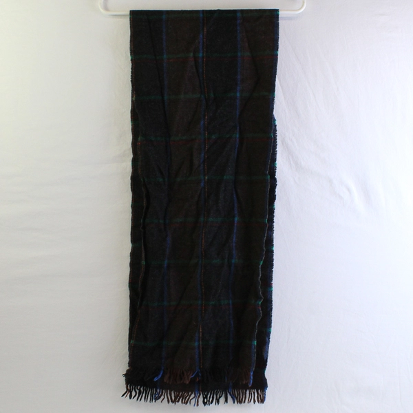 Vintage Sutter Creek Levi Strauss & Co Gray/Black Wool Plaid Scarf w/Fringe Trim