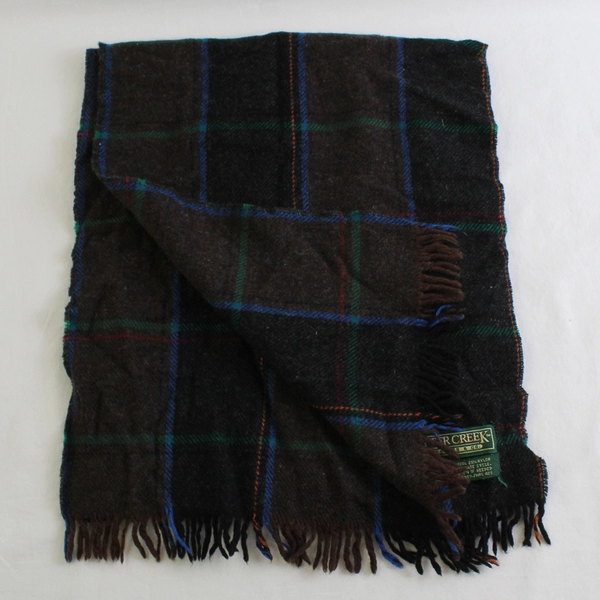Vintage Sutter Creek Levi Strauss & Co Gray/Black Wool Plaid Scarf w/Fringe Trim
