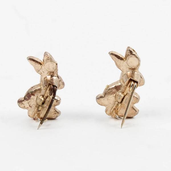 Set of 2 Matching 3/4" Gold-Tone Aqua Stone Bunny Rabbit Brooches