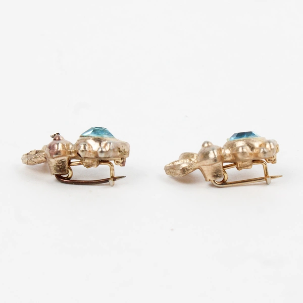 Set of 2 Matching 3/4" Gold-Tone Aqua Stone Bunny Rabbit Brooches