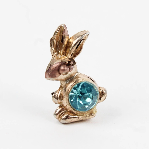 Set of 2 Matching 3/4" Gold-Tone Aqua Stone Bunny Rabbit Brooches