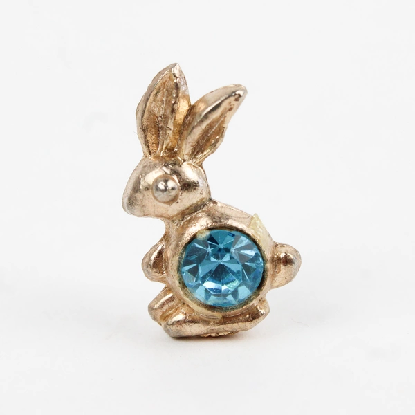 Set of 2 Matching 3/4" Gold-Tone Aqua Stone Bunny Rabbit Brooches