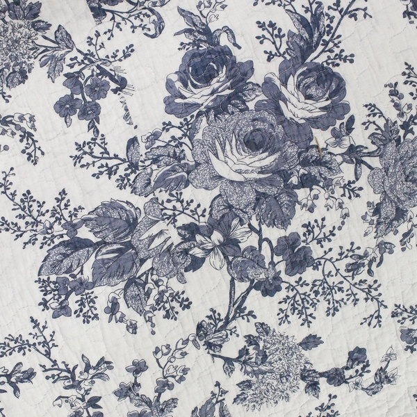 Sunham Bedding Blue/White Floral California King Bedspread 100% Cotton 111"x121"