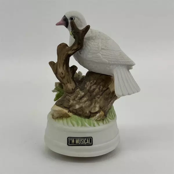 Vintage Flambro White Dove On Tree Rotating Music Box Figurine Works