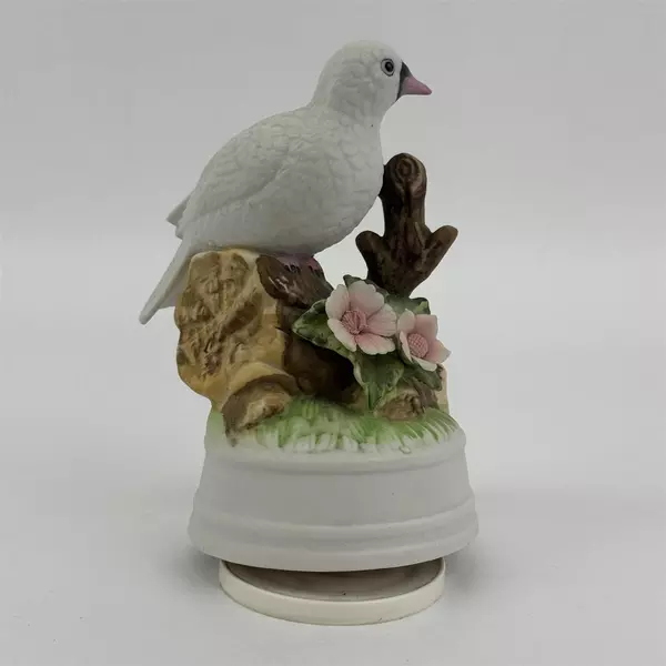 Vintage Flambro White Dove On Tree Rotating Music Box Figurine Works
