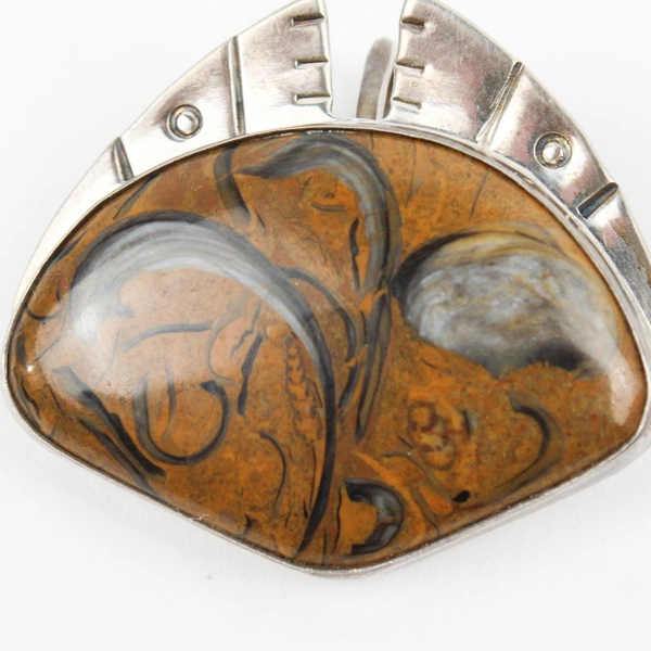 Decorative Sterling Silver Pendant with Brown and Black Stone Setting