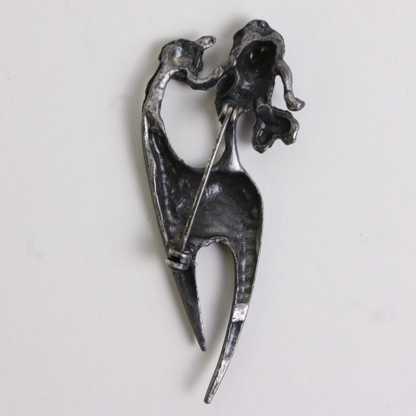 Unbranded Vintage Silver Toned Poodle Brooch with Shiny Rhinestone Eyes