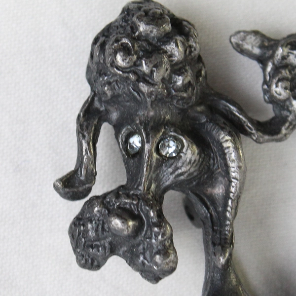 Unbranded Vintage Silver Toned Poodle Brooch with Shiny Rhinestone Eyes