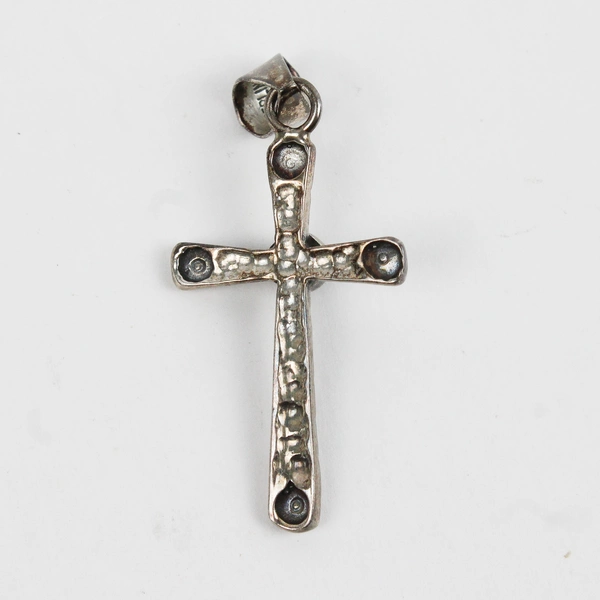 Sterling Silver Cross Pendant with Polished Black Round Stone Center