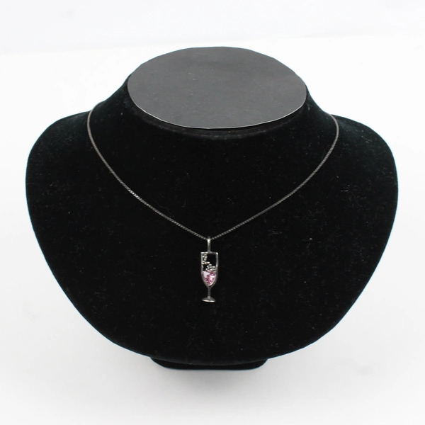 Unbranded Pink Champagne Glass Charm Sterling Silver Necklace