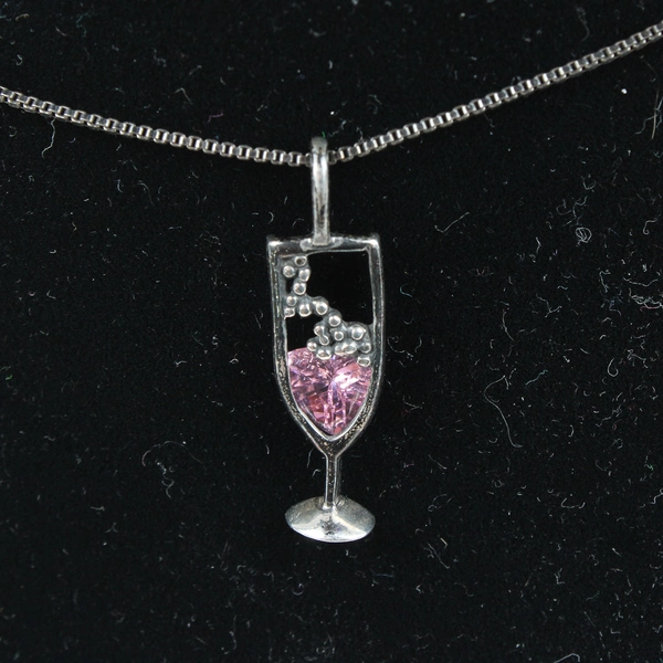 Unbranded Pink Champagne Glass Charm Sterling Silver Necklace