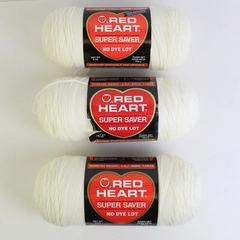 Lot of 3 Red Heart Super Saver Yarn No Dye Lot 316 Soft White