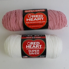 Lot of 2 Red Heart Super Saver 4-Ply Yarn Rose Pink and White