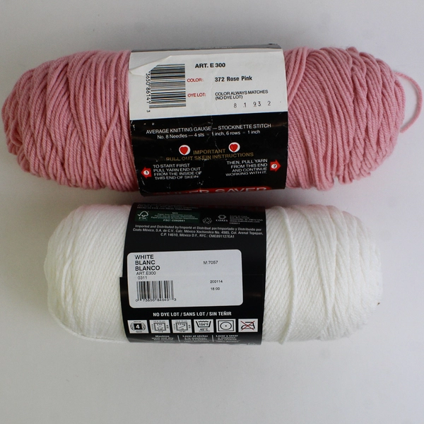 Lot of 2 Red Heart Super Saver 4-Ply Yarn Rose Pink and White
