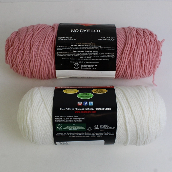 Lot of 2 Red Heart Super Saver 4-Ply Yarn Rose Pink and White