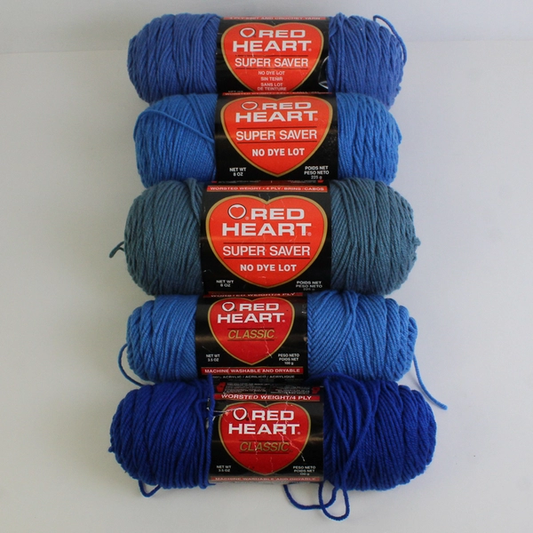 Lot of 5 Red Heart 4 Ply Various Shades of Blue Yarn Skeins