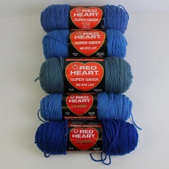 Lot of 5 Red Heart 4 Ply Various Shades of Blue Yarn Skeins