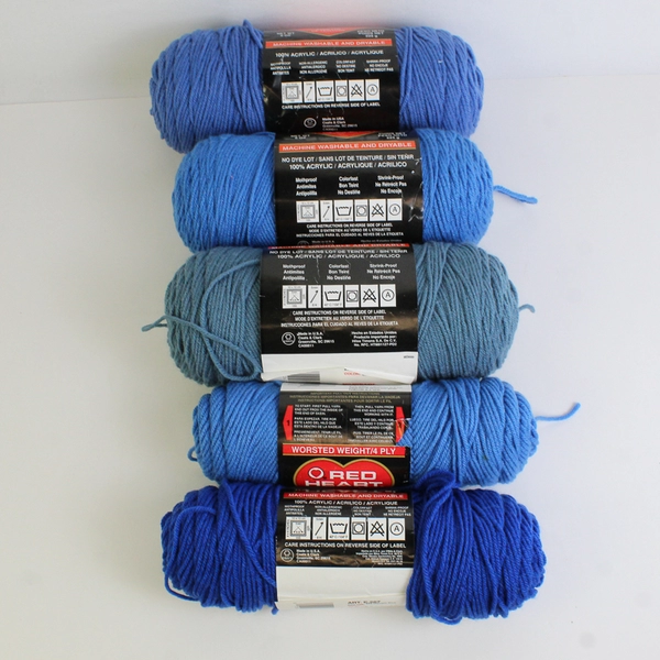 Lot of 5 Red Heart 4 Ply Various Shades of Blue Yarn Skeins