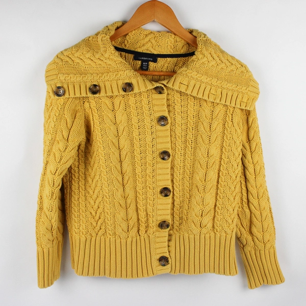 Vintage Lands' End Women's M/P Yellow Knit Button Up Sweater