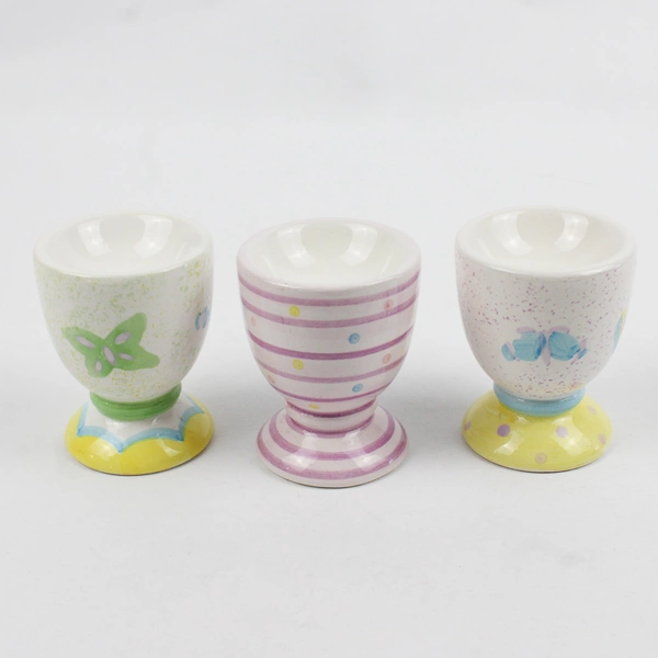 Lot of 3 Hand-Painted Pastel Ceramic Egg Cups