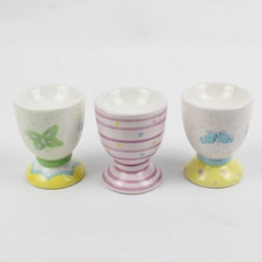 Lot of 3 Hand-Painted Pastel Ceramic Egg Cups
