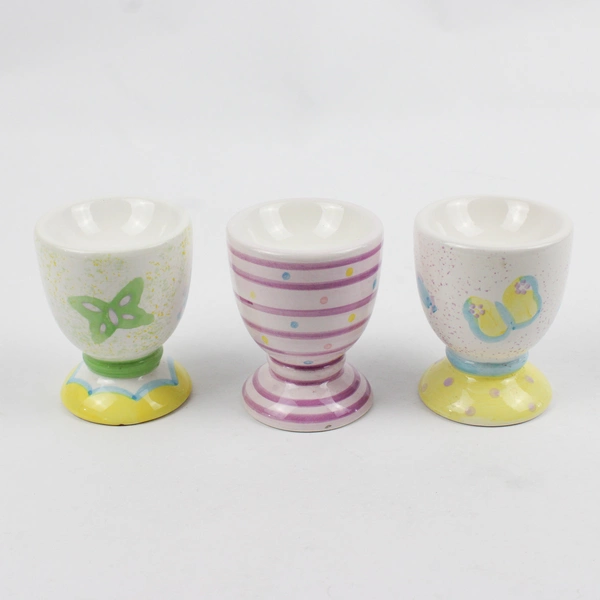 Lot of 3 Hand-Painted Pastel Ceramic Egg Cups