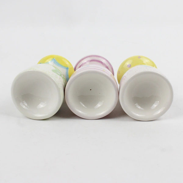 Lot of 3 Hand-Painted Pastel Ceramic Egg Cups
