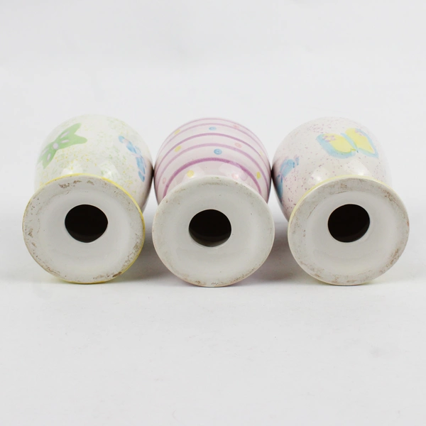 Lot of 3 Hand-Painted Pastel Ceramic Egg Cups