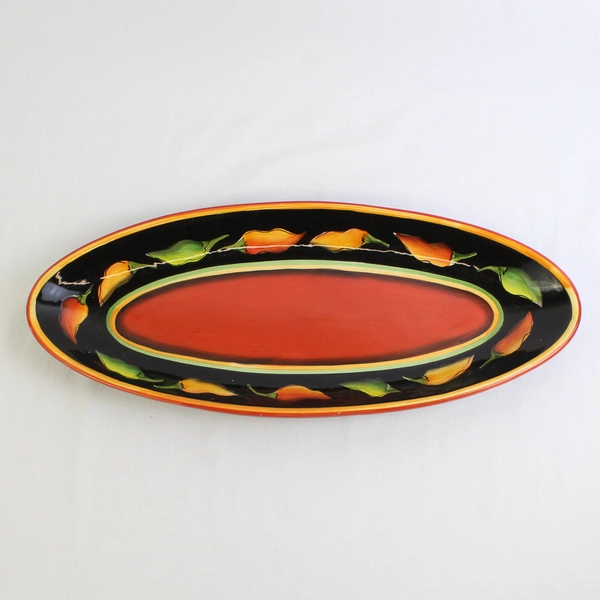 Clay Art StoneLite Jalapeño Design Hand-Painted Oval Serving Tray 19"