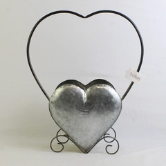 Transpac Galvanized Metal Nested Heart Planter Stand With Handle 15.5" Tall