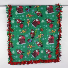 Unbranded No-Sew Fleece Tie Blanket Red/Green W/ Santa Claus 41" x 58"