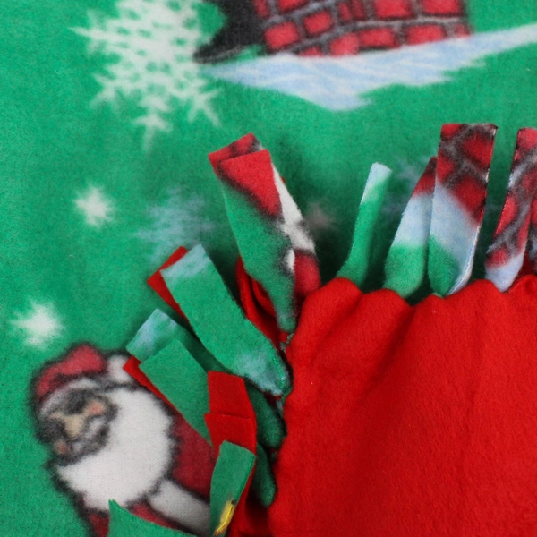 Unbranded No-Sew Fleece Tie Blanket Red/Green W/ Santa Claus 41" x 58"