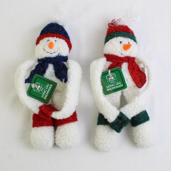 Lot Of 2 Christmas House Long Leg Snowman Plushies Toy Christmas 12" Tall