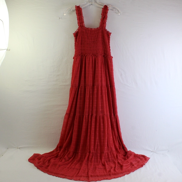 Max Studio Red Smocked Maxi Dress Women's Size Medium