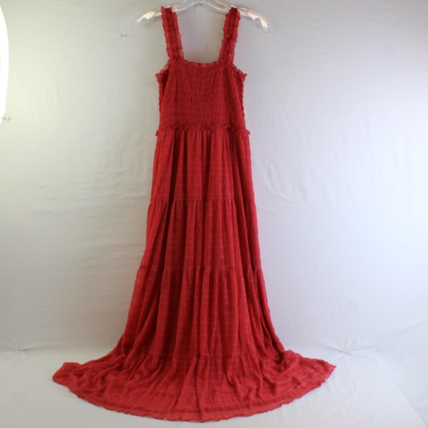 Max Studio Red Smocked Maxi Dress Women's Size Medium