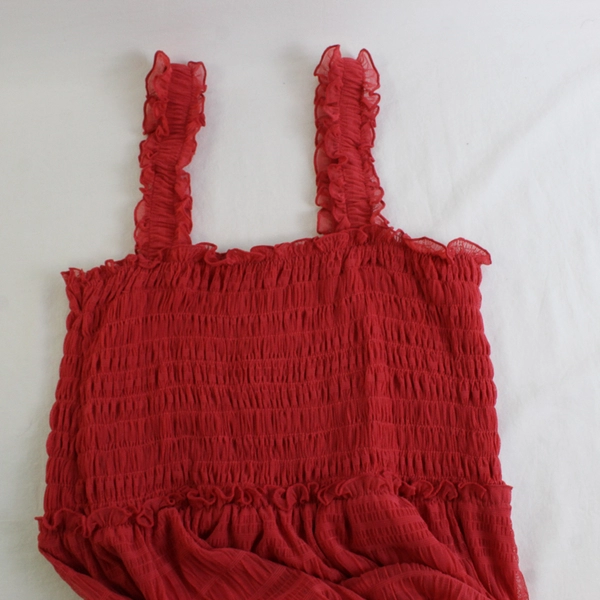 Max Studio Red Smocked Maxi Dress Women's Size Medium