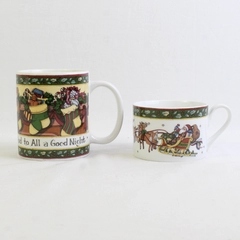 Lot Of 2 International A Christmas By Susan Winget Porcelain Mugs 4" & 2.5" Tall
