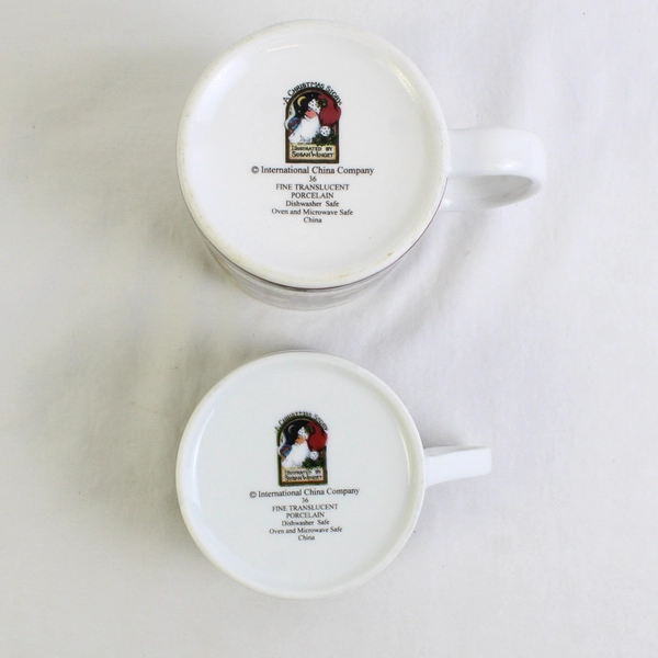 Lot Of 2 International A Christmas By Susan Winget Porcelain Mugs 4" & 2.5" Tall