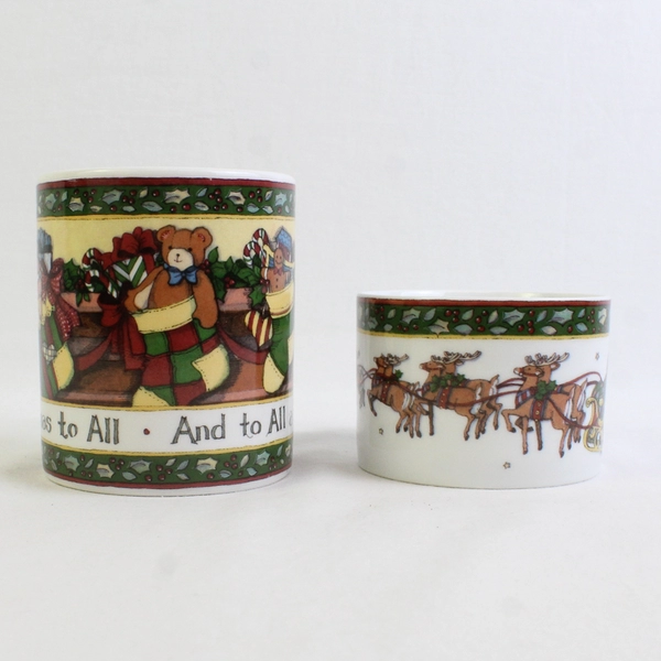 Lot Of 2 International A Christmas By Susan Winget Porcelain Mugs 4" & 2.5" Tall